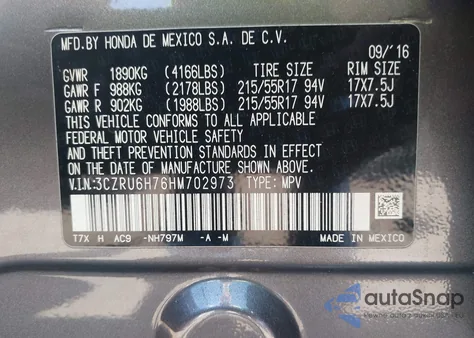 2017 Honda Hr-V Ex-L z USA, uszkodzony, nr VIN 3CZRU6H76HM702973